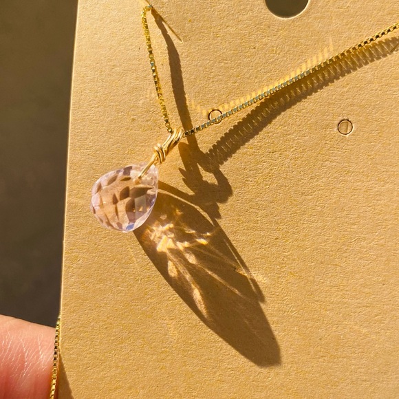 Healing Pink Rose Quartz Teardrop Necklace - Picture 13 of 15